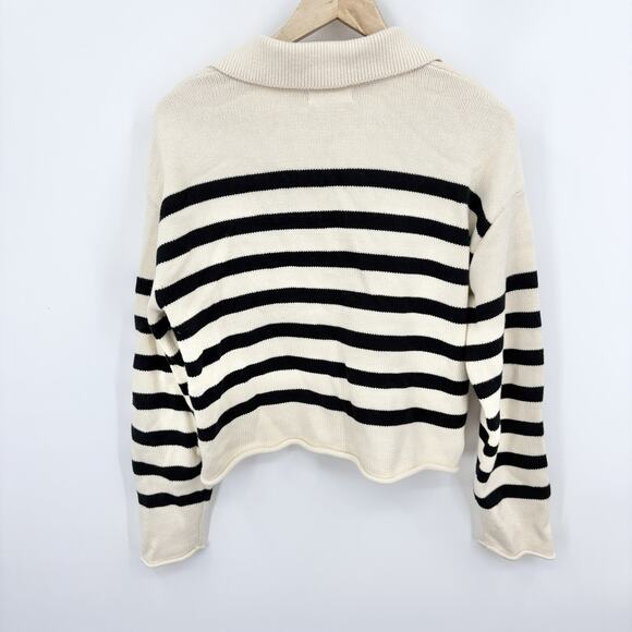Marled Roll Hem Sweater Womens Medium Stripe Nautical Classic Preppy Fisherman - Picture 7 of 7